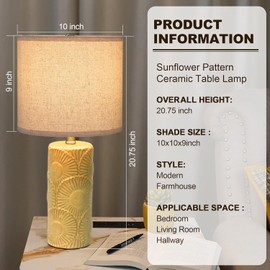 DGGDOME 21” Modern Ceramic Tabe Lamp Set of 2 Mid Century Yellow Bedside Lamps for Bedroom Small Table Lamp Farmhouse Nightstand Lamp for Living Room Hallway Side Table Lamp