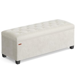 SONGMICS Velvet Storage Ottoman Bench, Foot Rest with Legs, 15.7 x 43 x 15.7 Inches, End of Bed Bench, Storage Chest, Load up to 660 lb, for Living Room, Bedroom, Entryway, Cream White ULSF089W01