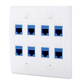 POKIVIR - Cat6 Keystone Ethernet Wall Plate Female to Female - White (8 Port)