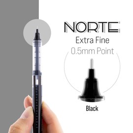 BAZIC Norte Rollerball Pen 0.5mm Black Color Needle Point, Regulator Flowing Liquid Ink Pens, Rolling Ball Pens Smooth Writing (3/Pack), 1-Pack