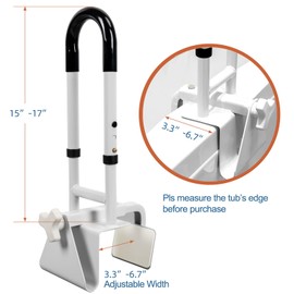 HEPO Adjustable Bathtub Grab Bars for Seniors, Bath Safety Grab Bar with Anti-Slip Cover for Elderly, Height and Width Adjustable