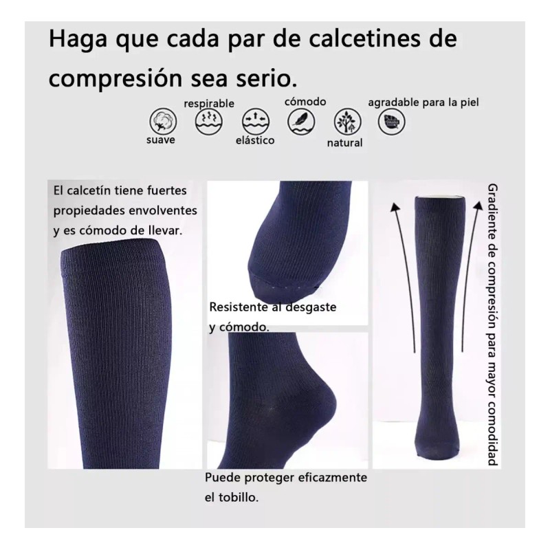 6 Pares Calcetas De Compresión Alivia Varices Y Circulación