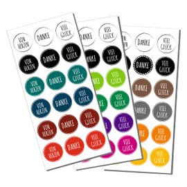 Sticker "Von Herzen - Danke - Viel Glück" | Pack of 54 Round Stickers 3 cm