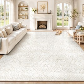 Area Rugs 8x10 Living Room Rug: Washable Geometric Neutral Rugs Boho Modern Non Slip Area Rug Large Soft Indoor Floor Low Pile Carpet for Bedroom Dining Room Home Office (Beige, 8'x10')