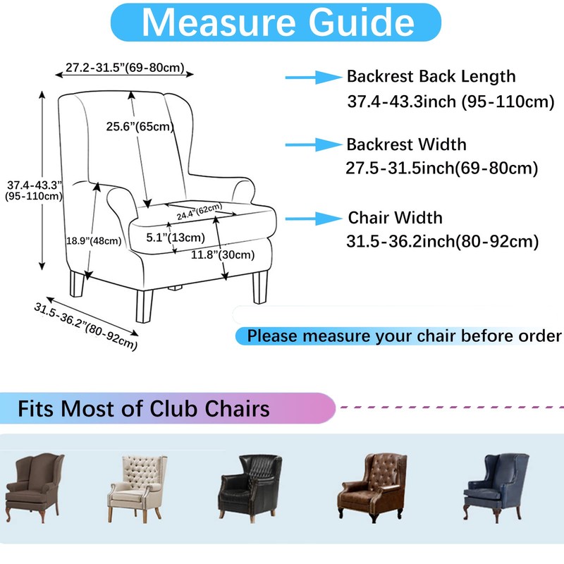 Jusmate Wing Chair Slipcovers 2 Pieces Printed Wingback Chair Covers