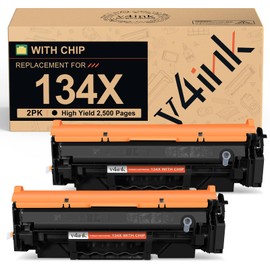 v4ink v4ink 134X 134A Black Toner Cartridge Replacement for HP 134A W1340A 134X W1340X Black High-Yield 2,500 Pages for HP Laserjet M209dw MFP M234dw M234sdw M234sdn Printer (with CHIP, 2 Pack)