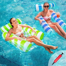 2 Juegos de Hamaca Inflable,3 Válvulas Inflables Hamaca de Agua,Plegable Flotador Piscina con Bomba de Aire,Multiusos para Silla de Descanso, Drifter,Hamaca Flotante para Alberca(Azul Claro y Verde)