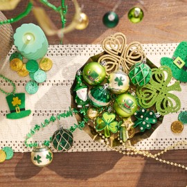 Valery Madelyn St Patricks Day Decorations Shamrock Tree Ornament,30pcs Hanging Ball Ornament Gnome Decor for Irish Festival, Good Luck Clover Emerald Green Gold Christmas Ball for Party Home Spring