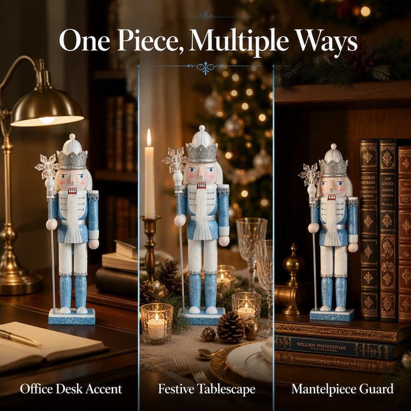 CutitiUU 30CM Christmas Nutcracker Blue Snowflake King