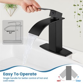 Airuida Matte Black Waterfall Bathroom Faucet, Single Handle Single Hole Bathroom Sink Faucet, Rv Lavatory Vessel Faucet Vanity Basin Commercial Mixer Tap with Pop-up Drain and Deck Plate