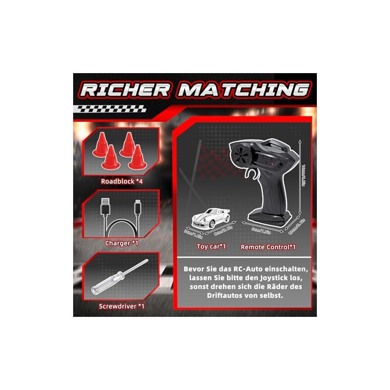 BuzzoXerex Drift Remote Control Car, 1:64 RC Drift Car (White)