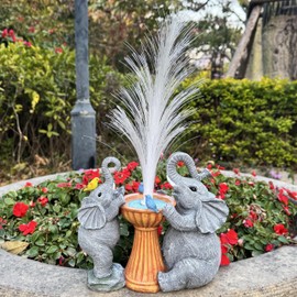 Yardancer Elephant Solar Garden Statue Outdoor Décor with Colour Changing Optical Fiber Solar LED Light – Elephant Figurine Lights for Outdoor Patio, Yard, Perfect Gardening, Birthday Gifts for Mom