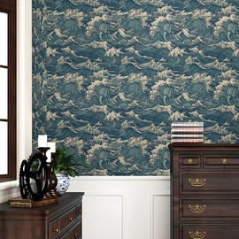 REDAMANCY Vintage Antique Yellow Sea Wave Mosaic Landscape Peel and Stick Wallpaper Stick on Contact Paper Vintage Wall Paper Easy Peel Off for nightstand Drawer Cabinet Renter