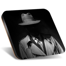 1 x Square Jumbo Size Coaster 12cm Classic Detective Film Noir Crime Cork Backed MDF Glossy Tea Coffee Accessory #50542