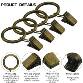 WMYCONGCONG 40 PCS Metal Curtain Rings with Clips, Drapery Clips Hooks 1 Inch Interior Diameter Eyelets Decorative Vintage Rustproof Window Curtain Hangers for Decor Drapes, Bows, Caps etc, White