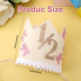 BOXOB 1/2 Birthday Hat, Bow with Glitter Crown Hat for Half Birthday 6th Month Celebration Party Decoration for Baby Girls and Boys Party Photo Prop Accessories
