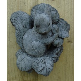 Wall Plaque of a Squirrel. Stone concrete Garden Ornament. Hand Mixed, Cast, Coloured and Finished by Bekki. 14 x 6 x 15 cms, 822 grams