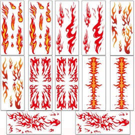 12 Sheets Flame Temporary Tattoos Stickers for Women Men, Face Body Arm Fire Halloween Makeup Tattoos, Waterproof Fake Flame Realistic Face Tattoos for Halloween Cosplay, Party, Daily Decorations