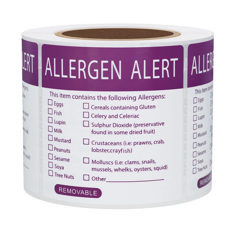 Hycodest 50x50mm 300 pcs Food Allergen Warning Labels Removable No