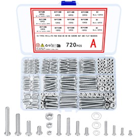 720 Pcs Nuts and Bolts Assortment Kit, M3 M4 M5 Carbon Steel Screws Bolts and Nuts and Washers Assortment Set, Assorted Cross Pan Head Machine Screws Set, with Storage Case
