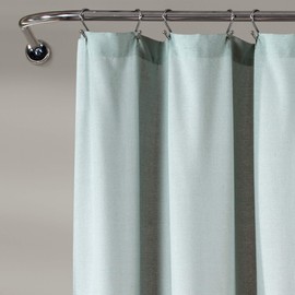 Lush Decor Linen Button Shower Curtain, 72" x 72", Blue & Off-White