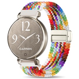Braid Nylon Bands Compatible with Garmin Lily 2, Magnetic 14mm Stretchy Nylon Soft Loop Straps Quick Release Replacement Adjustable Wristband for Lily 2 Classic/Active Smart Watch Accessory for Women
