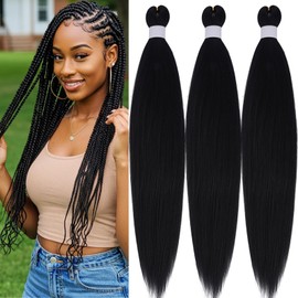 UPruyo Pre Stretched Braiding Hair Black 1b Hypoallergenic Prestretched Braiding Hair 52 Inch Unfolded Synthetic Knotless Long Box Braids Crochet Hair Extensions 3 Packs