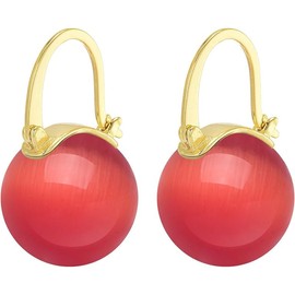 HUGE TOMATO Agate Stone Drop Earrings, 12mm Glossy Ball Dangle Earrings Gold Plate Clasp for Women Girls Fashion, Round Agate Dangle Hoop Earrings for Gift