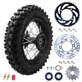 RUIQIMOTO 3.00-10 80/100-10 Dirt Bike Rear Rim Wheel Tire With 12mm Bearing 190mm Brake Disc And 420 41T Rear Chain Sprocket For 50/70/90/110/125cc SSR 110 CRF XR Apollo Pit Kayo Bike Mini Motorcycle