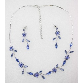 Faship Gorgeous Blue Rhinestone Crystal Floral Necklace Earrings Set - Blue,91101304925403-C1N11
