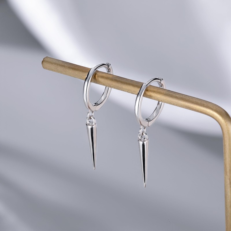 SLUYNZ Sterling Silver Spike Small Hoop Earrings for Women Geometric