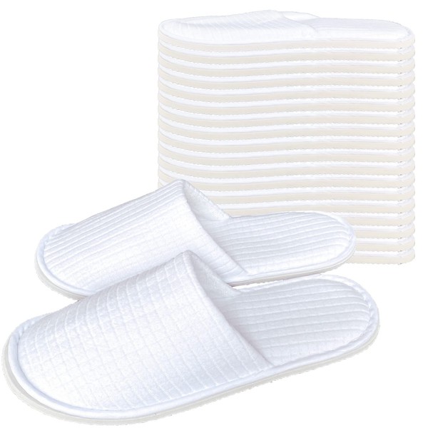 Anmerl Spa Slippers for Men and Women - Premium Bulk Hotel Slippers - Breathable Soft Cotton House Guest Slippers - Non Slip, Washable, Reusable - 10 Pairs (White, Medium)