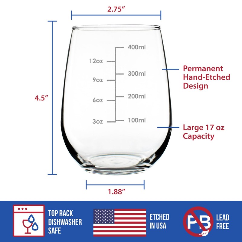 Bevvee Wine Measuring Cup - Stemless Wine Glass - Engraved