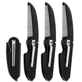 Ouligay Peine plegable para bigote de 4 piezas, mini aseo portátil de barba para hombres, peine de bolsillo de plástico para dientes finos para el cui