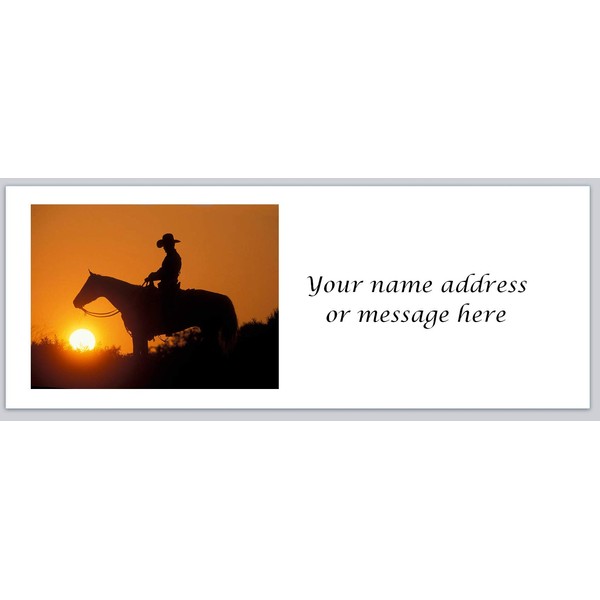 150 Personalized Return Address Labels Cowboy on Horse Western Sunset