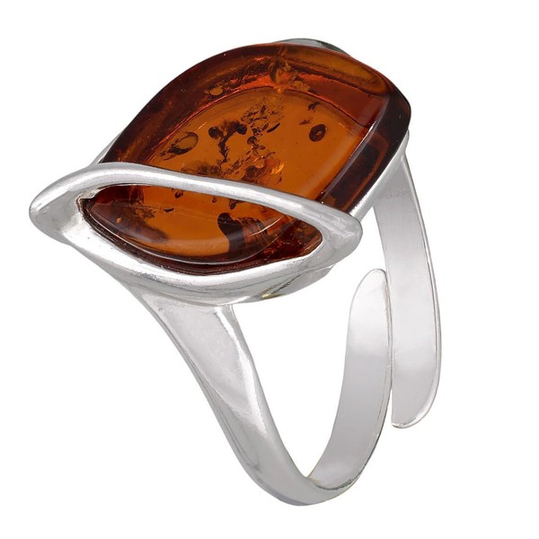HolidayGiftShops Honey Amber Sterling Silver Adjustable Ring Hanna, Baltic Amber,