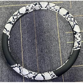 ZHOL Snake Skin Steering Wheel Cover Leather 14.5-15 Inch, Reversible Car Steering Wheel Cover for Women Men, Anti-Slip Design, Universal Fit for Cars, SUVs, Black&White