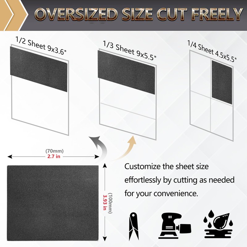 Premium 120 Grit Wet Dry Sandpaper Sheets 9"x11" - 12