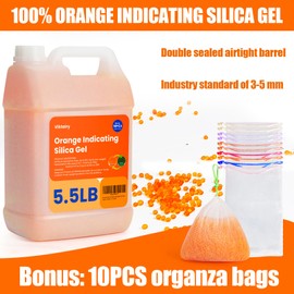 5.5LBS Silica Gel Desiccant Beads, Premium Color Indicating Reusable Desiccant Bulk, Industry Standard 3-5 mm Silica Beads for 3D Filament, Electronic Devices, Camera, Jewelry, Safe (10PC Organza Bag)