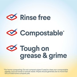 CLOROX Clorox Free & Clear Compostable Cleaning Wipes, Light Lemon Scent, 75 Count, Pack of 3 (Pack May Vary)