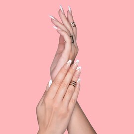 Nail Collection 24 Glossy White French Tip Press on Nails Medium Long Coffin False Nails with Glue and Accessory Kit Included