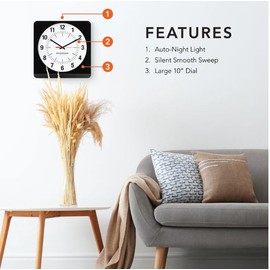 MARATHON Studio Edition Jumbo 12 Inch Analog Wall Clock with Auto Night-Light