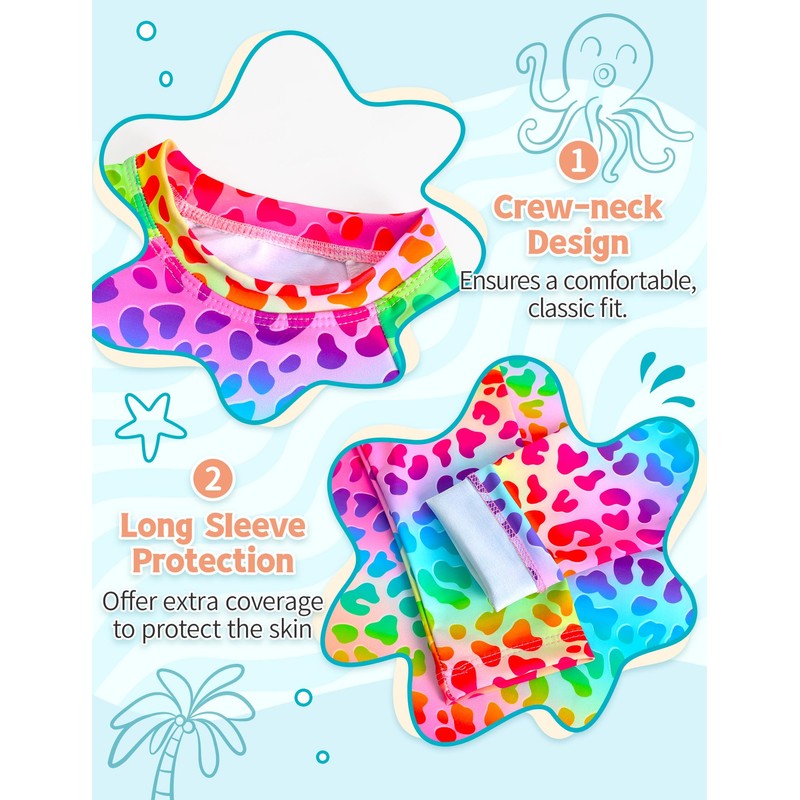 TENVDA Girls Swimsuit Size 7 8 Years Old Rainbow Leopard