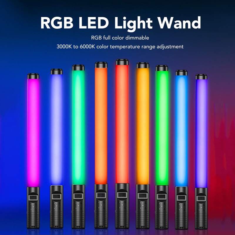 RGB LED Light Wand 3000K to 6000K 2600mAh Rechargeable Dimmable