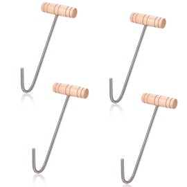 OwnMy 4PCS Wooden Boot Hooks Cowboy Boots Pullers, Stainless Steel Boot Jack Removers Hooks with Long Handles, Indoor Outdoor Women Men Shoe Horns Boot Put on/Wear Helper Accessories