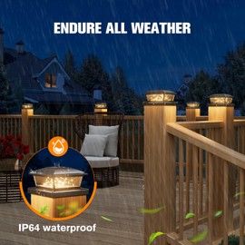 VOLISUN Solar Post Cap Lights Outdoor 6Pack, Black Fence Cap Lights Solar Powered Fits 4x4 6x6 Wooden/4x4 5x5 Vinyl Post, Firefly filaments Lighting for Garden/Patio/Porch,with Warm White