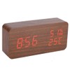 Wooden Alarm Clock LED Voice Control Desk Rectangular Brown Wood