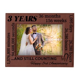 ORIGACH 3 Years of Marriage Engraved Leather Picture Frame Hanging/Tabletop Leather Photo Frame for 9rd Wedding Gift, Husband & Wife Gift - Fits 5x7 Inch Photo