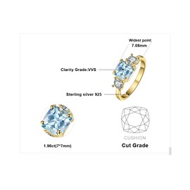JewelryPalace Cushion Cut 2.6ct Genuine Blue Topaz 3 stones Rings for Her, 14K Yellow Gold 925 Sterling Silver Promise Ring for Women, Natural Gemstone Jewelry Sets Rings 8