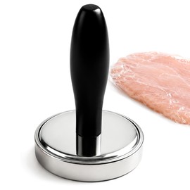 Meat Pounder Tenderizer, Solid Stainless Steel Meat Flattener & Smash Burger Press, Heavy-Duty Round Base Flattens Chicken, Steak, Pork Chops, and Smash Burgers with Less Effort